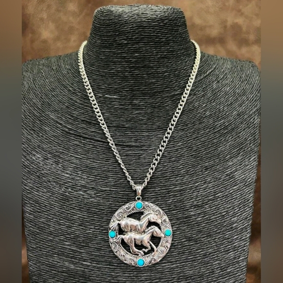 Silver and Turquoise Horses Pendant Necklace - Picture 4 of 4